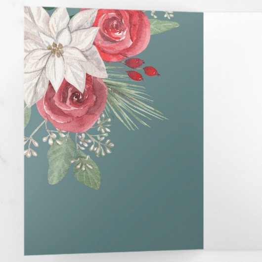 Winter Flowers Joyeux Noël Elegant Kerstmis Drieluik Wenskaart (Binnenzijde eerst)