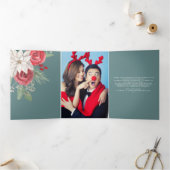 Winter Flowers Joyeux Noël Elegant Kerstmis Drieluik Wenskaart (Binnen)