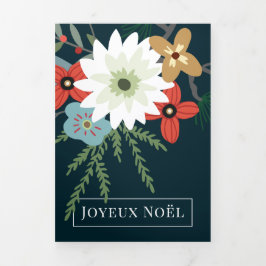 Winter Flowers Joyeux Noël Elegant Kerstmis Drieluik Wenskaart