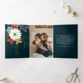 Winter Flowers Joyeux Noël Elegant Kerstmis Drieluik Wenskaart (Binnen)