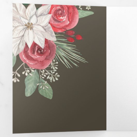 Winter Flowers Joyeux Noël Elegant Kerstmis Drieluik Wenskaart (Binnenzijde eerst)