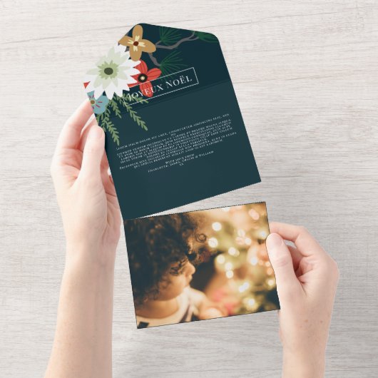 Winter Flowers Joyeux Noël Elegant Kerstmis Kaart (Afscheurbaar)