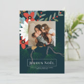 Winter Flowers Joyeux Noël Elegant Kerstmis Kaart (Staand voorkant)