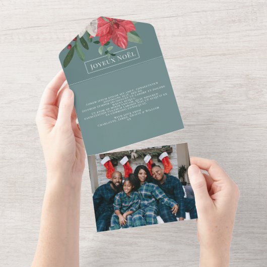 Winter Flowers Joyeux Noël Elegant Kerstmis Kaart (Afscheurbaar)