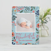 Winter Flowers Kerstmis Foto geboorteaankondiginge Feestdagenkaart (Staand voorkant)