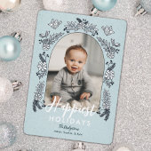 Winter Flowers Photo Arch Cute Holiday Card Feestdagenkaart