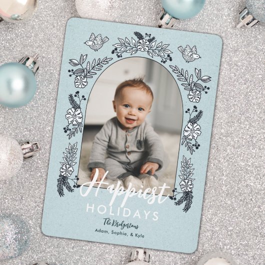 Winter Flowers Photo Arch Cute Holiday Card Feestdagenkaart