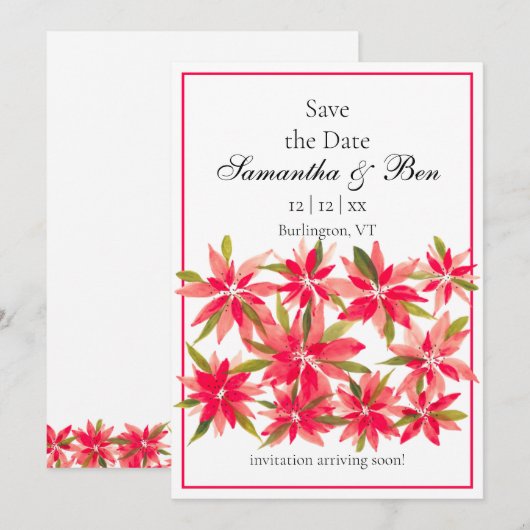 Winter Flowers Poinsettia Wedding Save the Date (Voorkant / Achterkant)