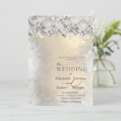 Winter Flowers String Lights Wedding  Invitation Kaart (Staand voorkant)
