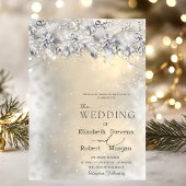 Winter Flowers String Lights Wedding Invitation Kaart