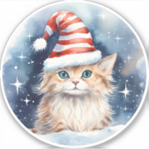 Winter Fluffy Kat in Rood & Wit Streep Santa Hoed