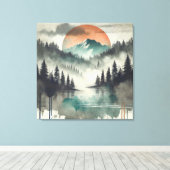 Winter Fog Mountain Forest Landschap Oranje zon Canvas Afdruk (Insitu (Houten vloer))