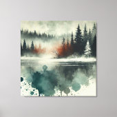 Winter Fog Mountain Forest met Red Sunset Accent Canvas Afdruk (Voorkant)