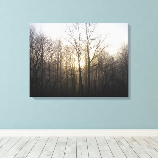 Winter Fog Sunrise Natuur Foto Canvas Afdruk (Insitu (Houten vloer))