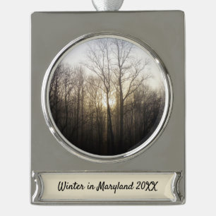 Winter Fog Sunrise Natuur Foto Verzilverd Banner Ornament