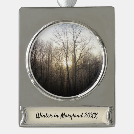 Winter Fog Sunrise Natuur Foto Verzilverd Banner Ornament (Voorkant)