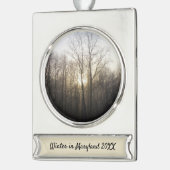 Winter Fog Sunrise Natuur Foto Verzilverd Banner Ornament (Links)