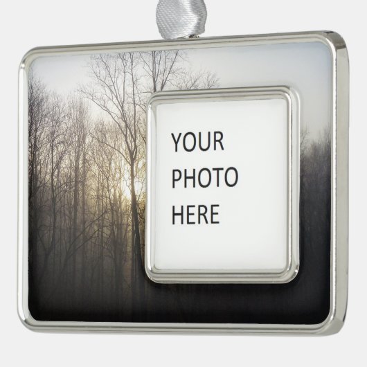 Winter Fog Sunrise Natuur Foto Verzilverd Omlijst Ornament (Links)