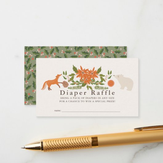 Winter Foliage Baby shower Luier Raffle Ticket Informatiekaartje (Voorkant / Achterkant in situ)