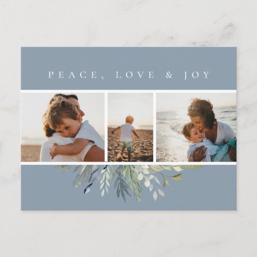 Winter Foliage Blue Photo Collage Feestdagenkaart (Voorkant)