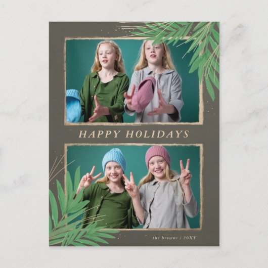 Winter Foliage Botanical Gold Multiple Photo Feestdagenkaart (Voorkant)