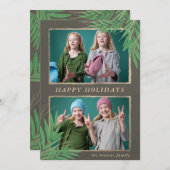 Winter Foliage Botanical Gold Multiple Photo Holid Feestdagenkaart (Voorkant / Achterkant)