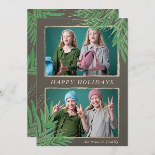Winter Foliage Botanical Gold Multiple Photo Holid Feestdagenkaart (Voorkant / Achterkant)