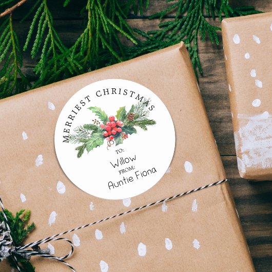 Winter Foliage Bouquet naar en van Ronde Sticker