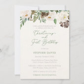 Winter Foliage Boy Christening 1st Birthday Party Kaart (Voorkant)