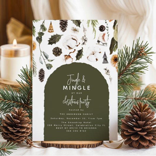 Winter Foliage Christmas Party Invitation Kaart