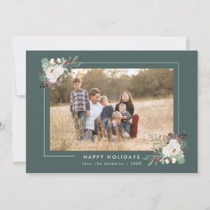 Winter Foliage en Florals Sage Green Photo Lijst Feestdagenkaart