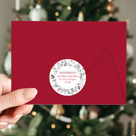 Winter Foliage en Holly Berries Return Address Ronde Sticker