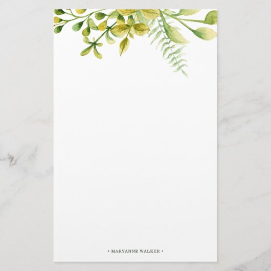 Winter Foliage Groen gepersonaliseerd monogram Briefpapier (Voorkant)