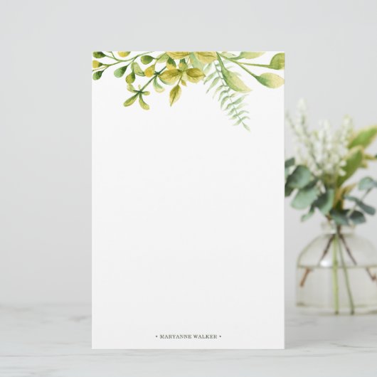 Winter Foliage Groen gepersonaliseerd monogram Briefpapier (Staand voorkant)