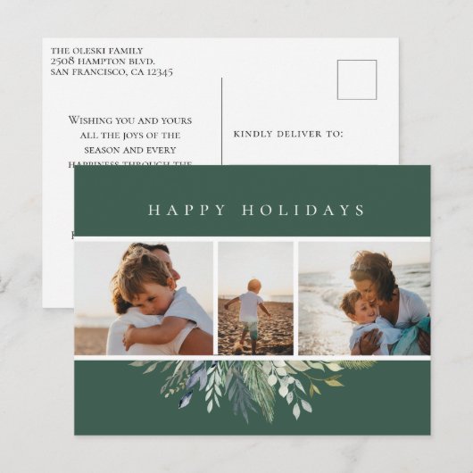 Winter Foliage Groene Fotocollage Feestdagenkaart (Voorkant / Achterkant)