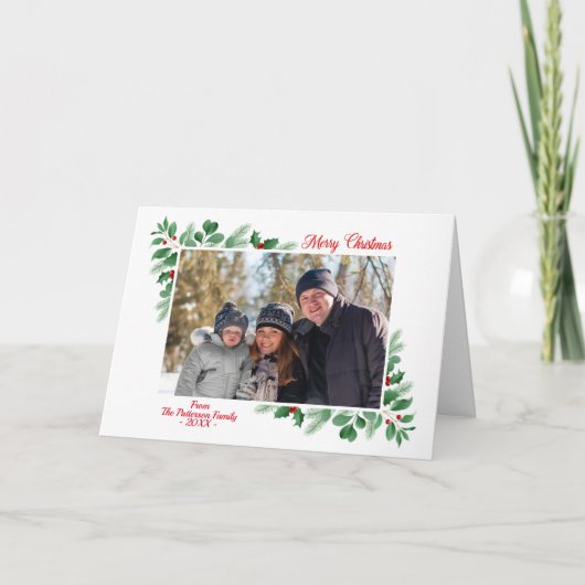 Winter Foliage Merry-kerstfoto Feestdagen Kaart (Voorkant)