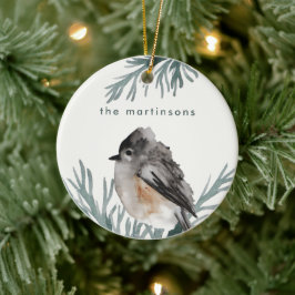 Winter Foliage met Cozy Bird en Name Kerstmis Keramisch Ornament