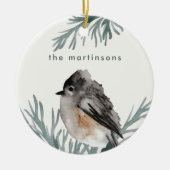 Winter Foliage met Cozy Bird en Name Kerstmis Keramisch Ornament (Voorkant)