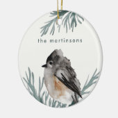 Winter Foliage met Cozy Bird en Name Kerstmis Keramisch Ornament (Links)