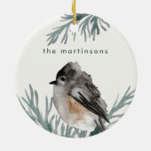 Winter Foliage met Cozy Bird en Name Kerstmis Keramisch Ornament (Achterkant)