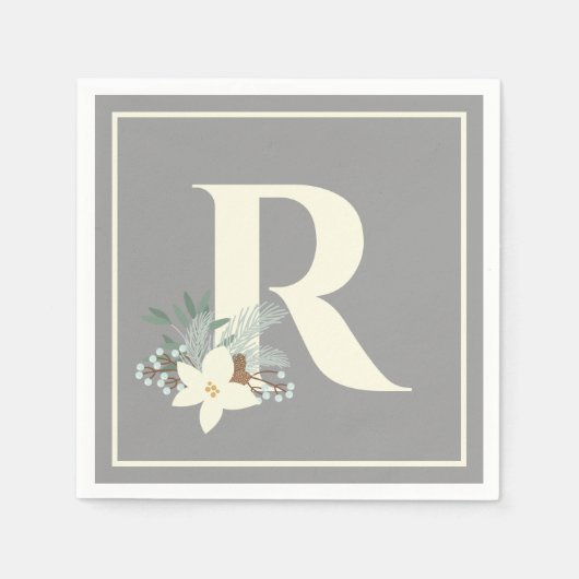 Winter Foliage Monogram Napkins Servet (Voorkant)