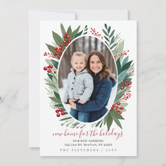 Winter Foliage New Home for Holidays Photo Moving Feestdagenkaart (Voorkant)