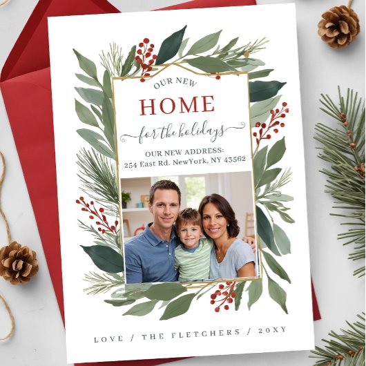 Winter Foliage Nieuw Huis voor Feestdagen Foto Ver Feestdagenkaart