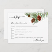 Winter Foliage Pine Cones Kerst Huwelijk RSVP Briefkaart (Voorkant / Achterkant)