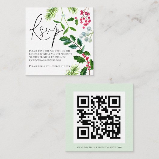 Winter Foliage QR Code Weddenschap RSVP Enclosure Informatiekaartje (Voorkant / Achterkant)