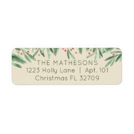 Winter Foliage + Red Berries Classic Ivory Address Etiket