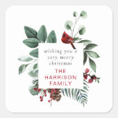 Winter Foliage Red Kardinaal Aangepast kerstfeest Vierkante Sticker (Voorkant)
