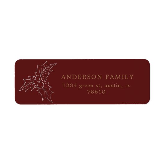 Winter Foliage Rood en Goud Retouradres Etiket (Voorkant)