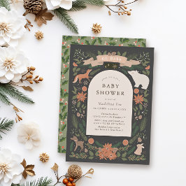 Winter Foliage Woodland Animals Navy Baby shower Kaart