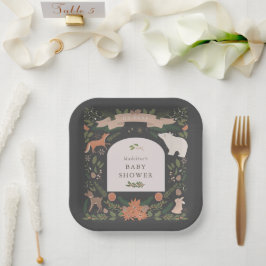 Winter Foliage Woodland Animals Navy Baby shower Papieren Bordje